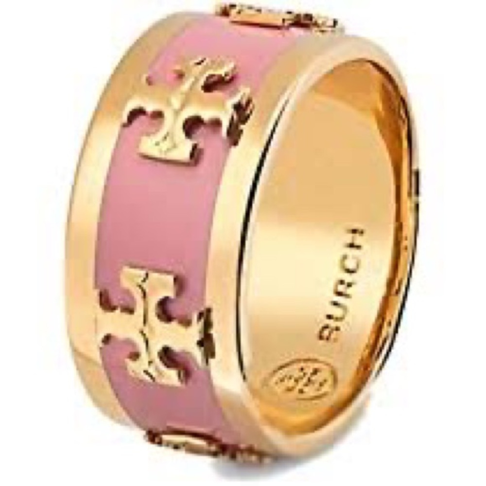 NWT RARE HTF Tory Burch PINK Logo Ring Size 6